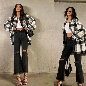 Princess Polly Jeans Distressed Black Wide Leg Ripped Raw Hem 2